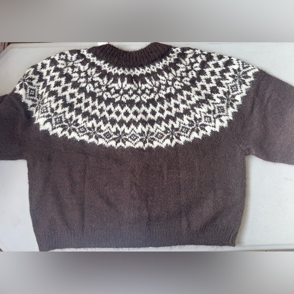 NWT Fuzzy Fair Isle Cardigan Sweater in Brown - Picture 12 of 15
